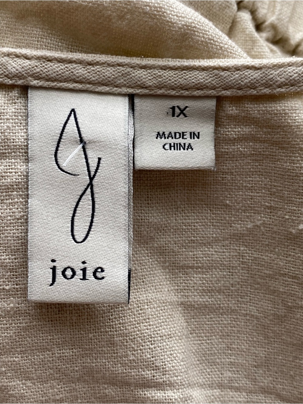 Joie Linen Blend Tie Front Blouse Woman 1X Beige Button Front Boho Top Softgirl - Picture 8 of 14